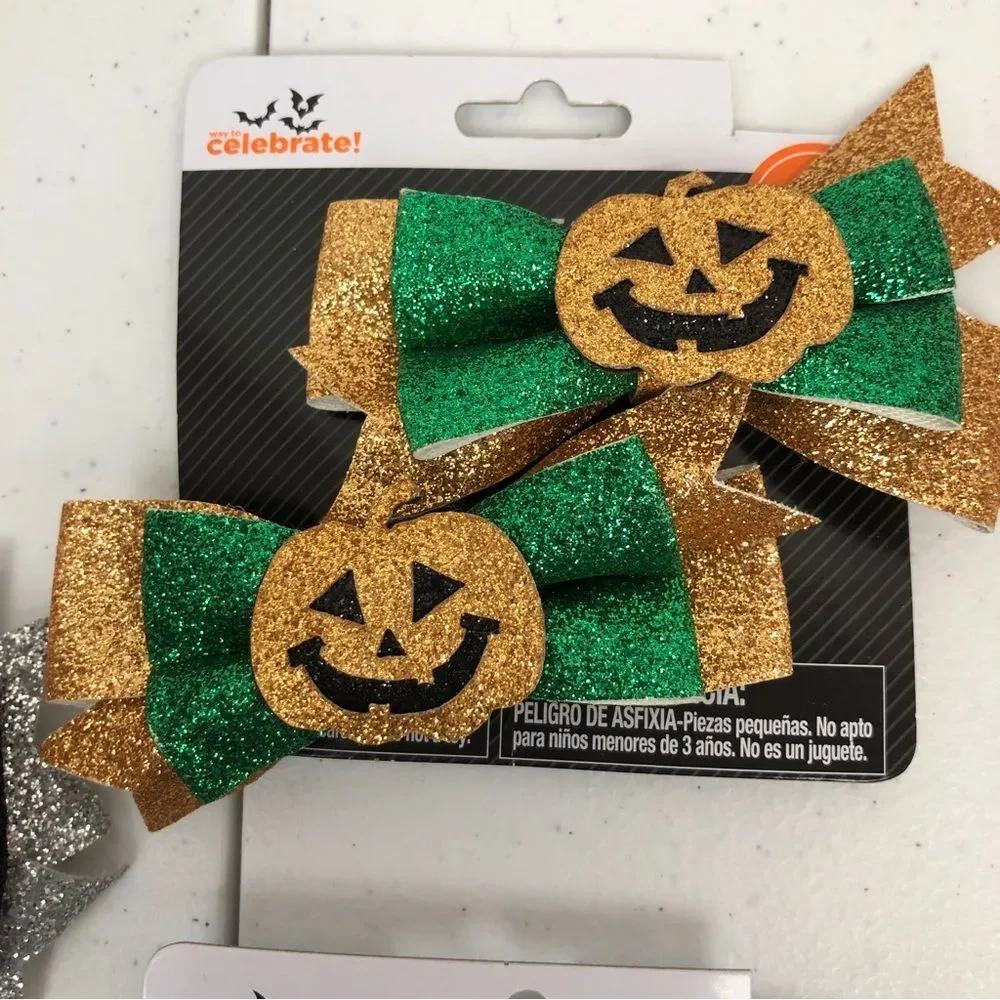 Celebrate Three Sets Girls Halloween Hair Clips Witch Pumpkins Candy Corn New